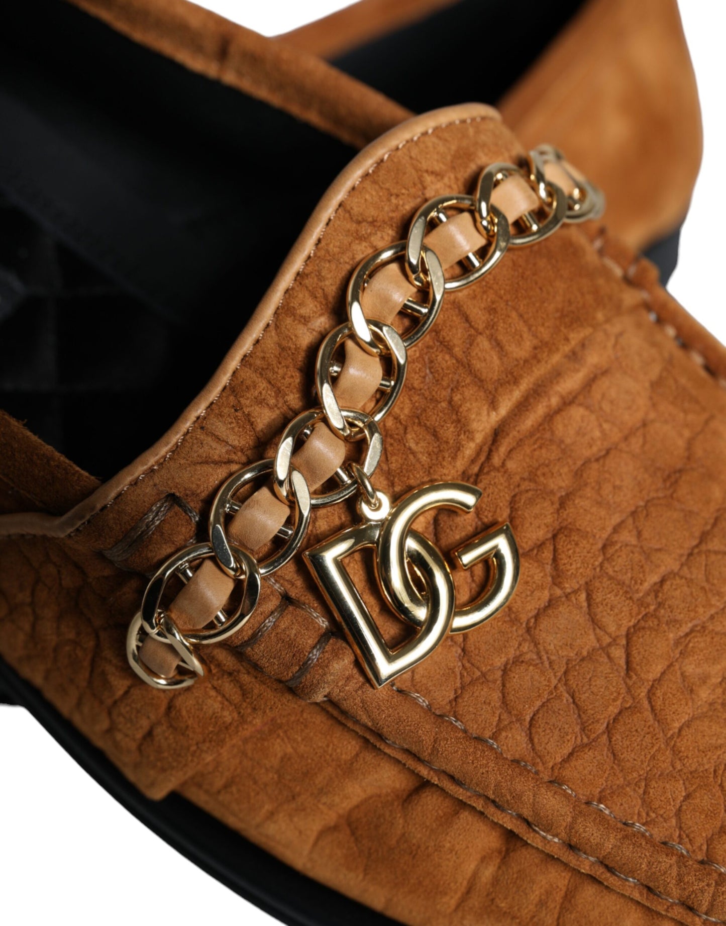 Mocasines sin cordones con logotipo de cuero y terciopelo marrón