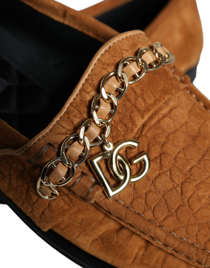 Mocasines sin cordones con logotipo de cuero y terciopelo marrón