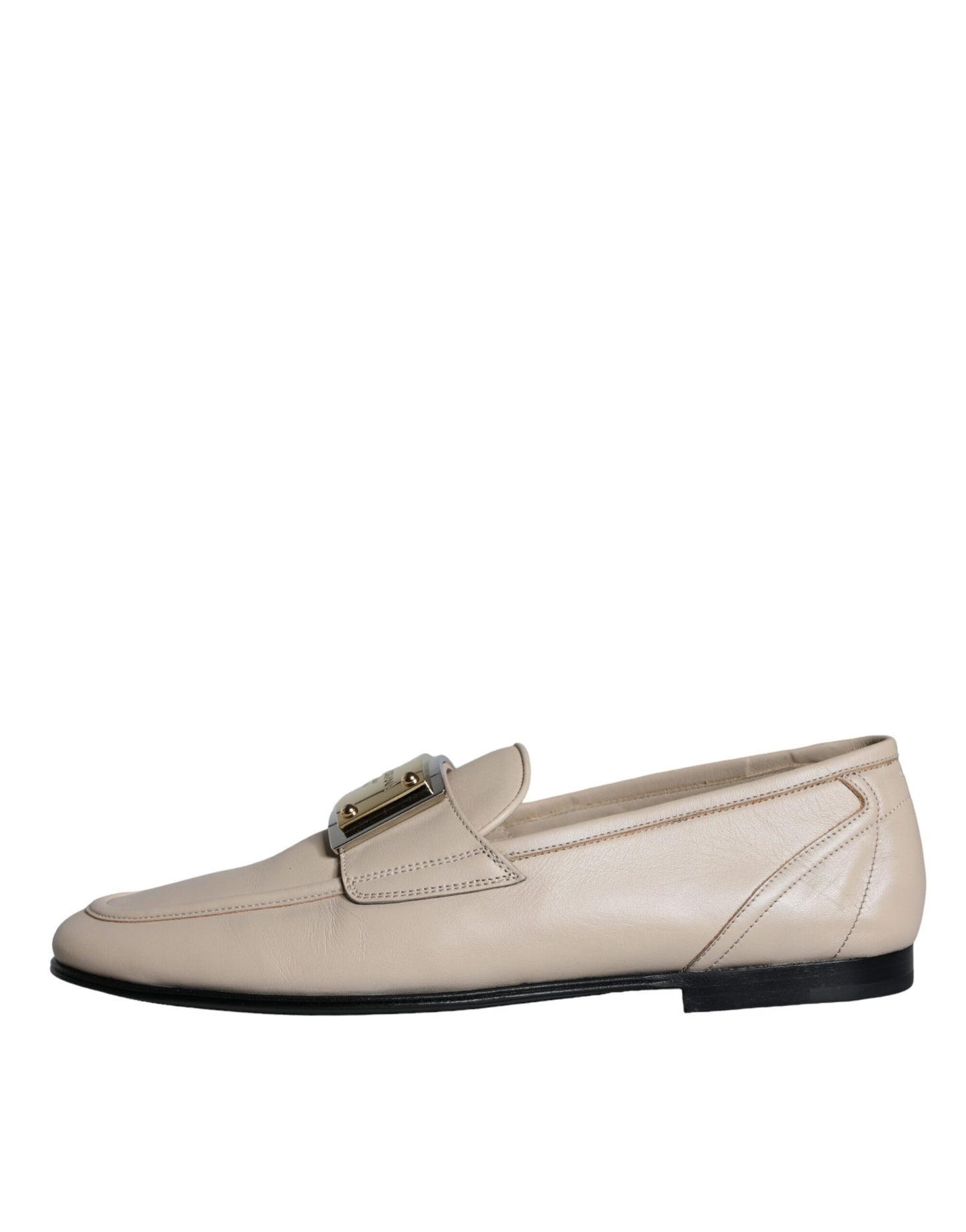 Mocasines de cuero beige con placa de logotipo para hombre