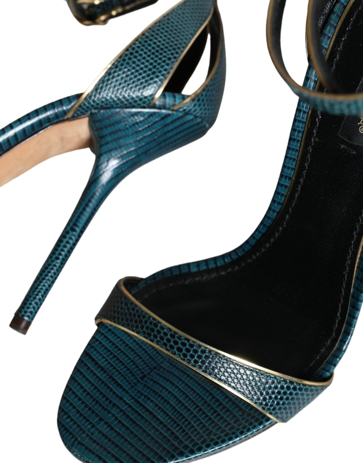 Sandalias de tacón de piel de becerro verde oscuro