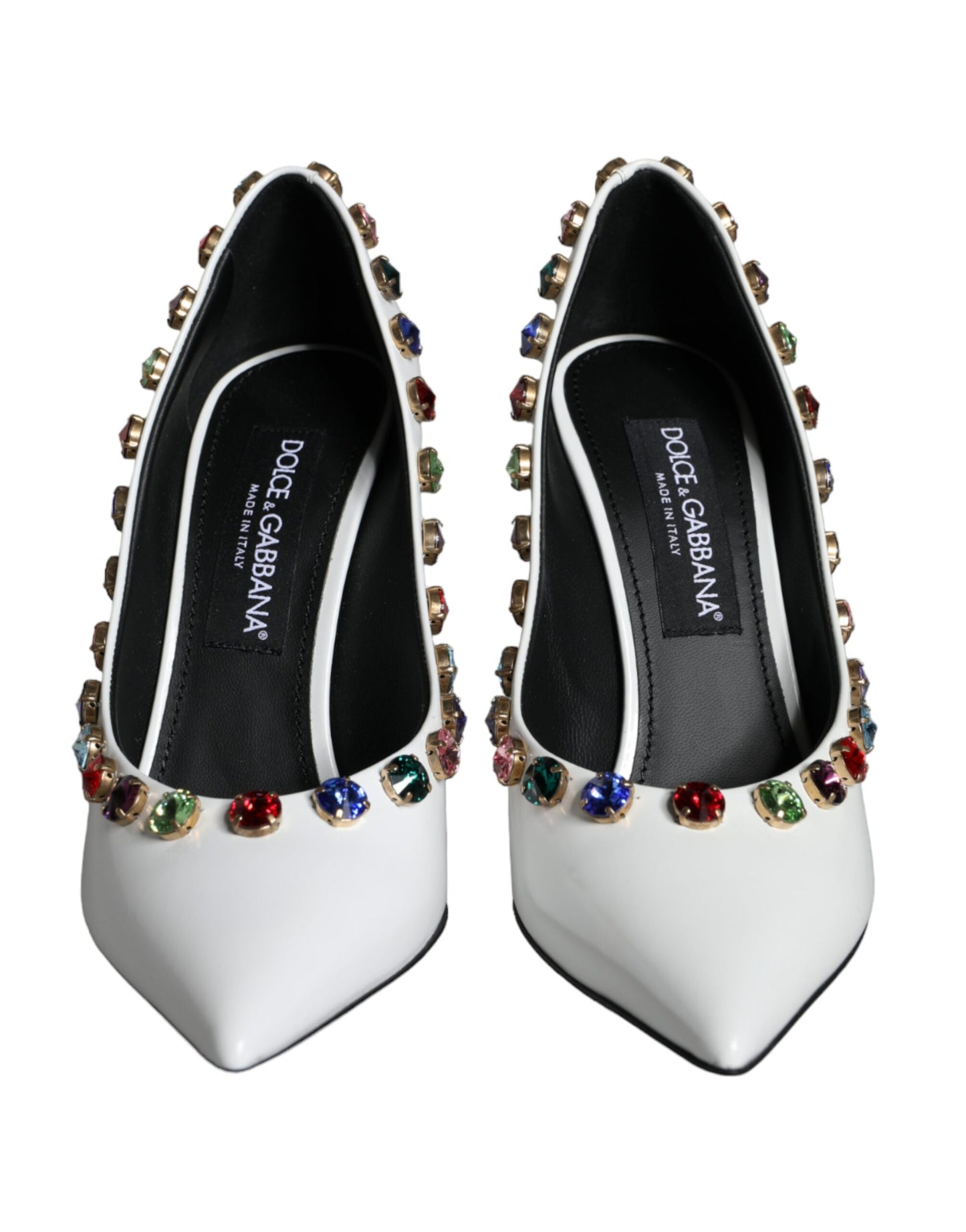 Zapatos de tacón alto de piel con cristales blancos