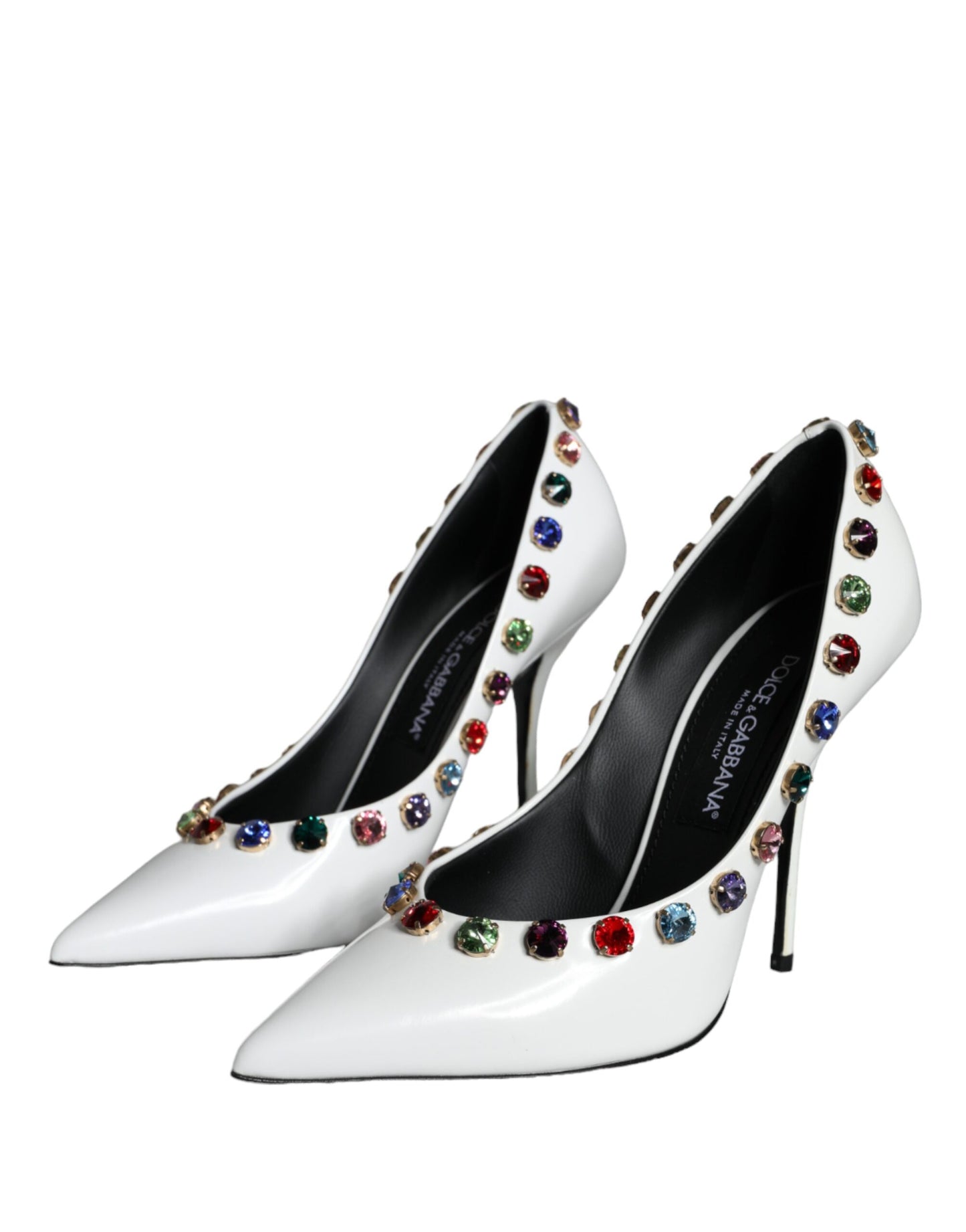 Zapatos de tacón alto de piel con cristales blancos