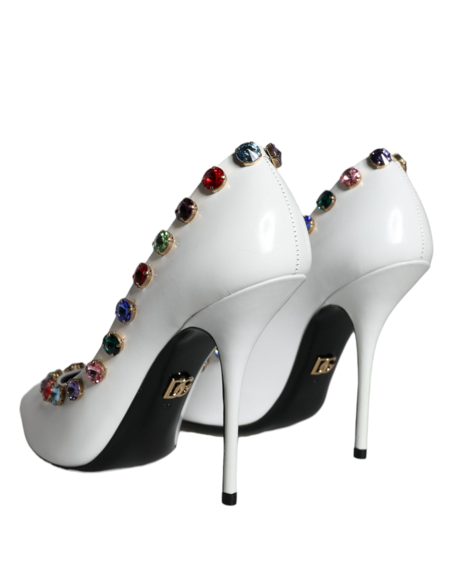 Zapatos de tacón alto de piel con cristales blancos