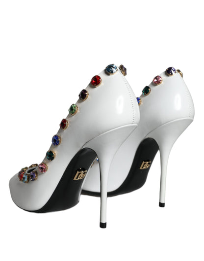Zapatos de tacón alto de piel con cristales blancos