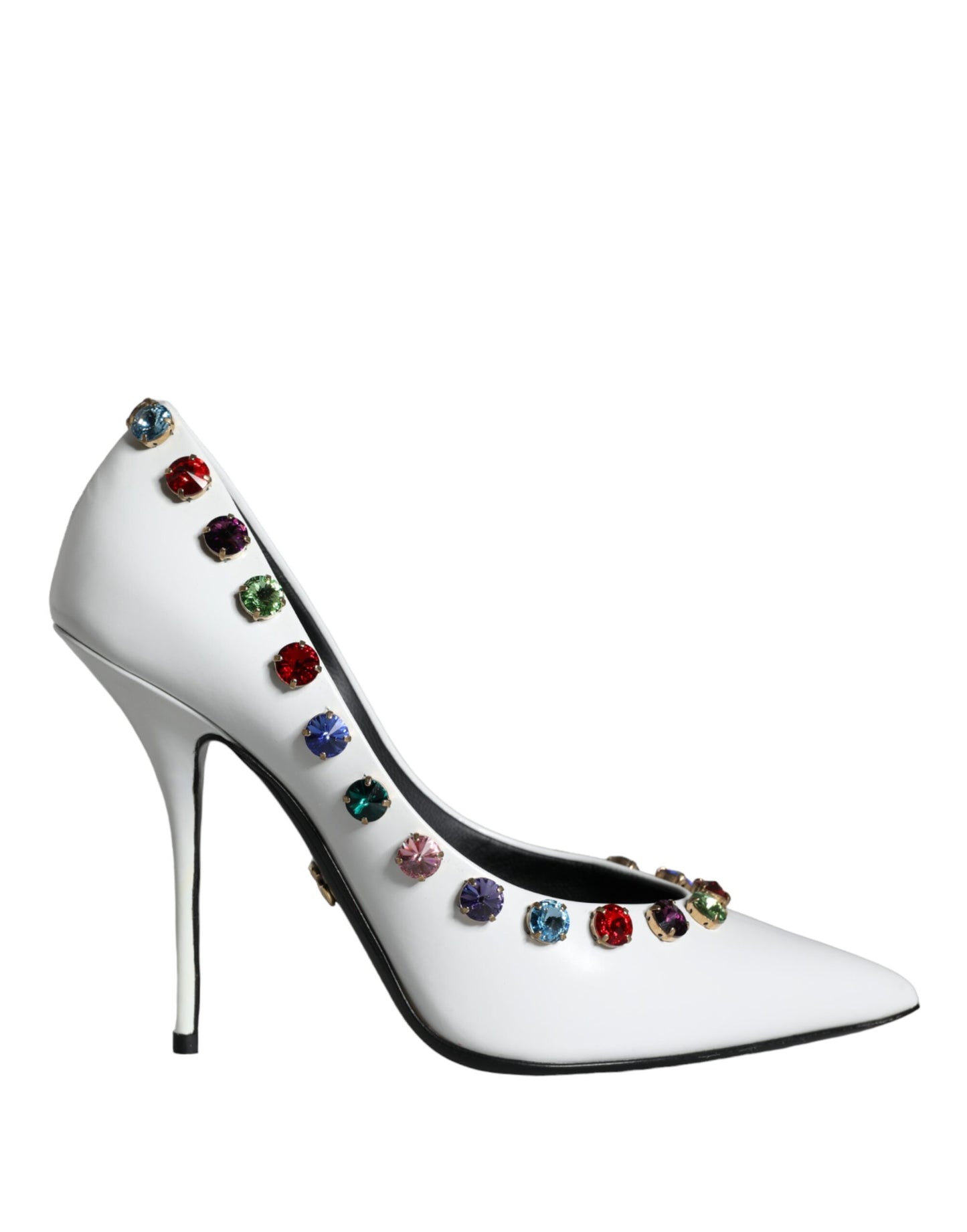 Zapatos de tacón alto de piel con cristales blancos