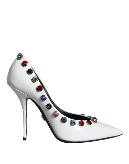 Zapatos de tacón alto de piel con cristales blancos