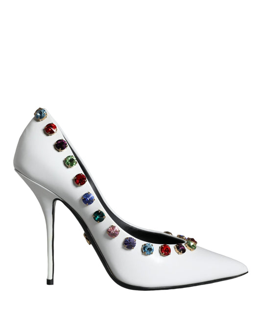 Zapatos de tacón alto de piel con cristales blancos