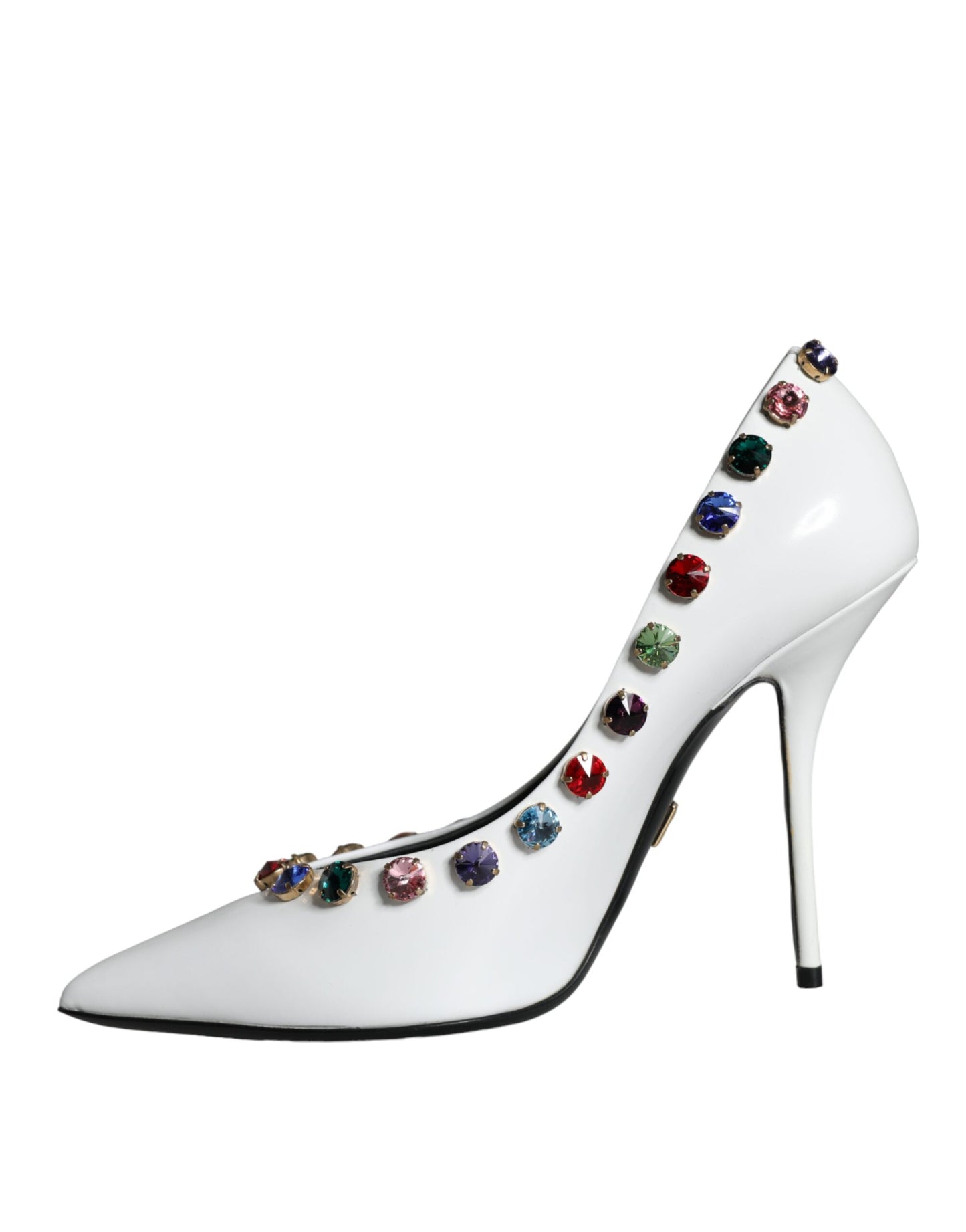 Zapatos de tacón alto de piel con cristales blancos