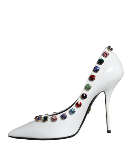 Zapatos de tacón alto de piel con cristales blancos