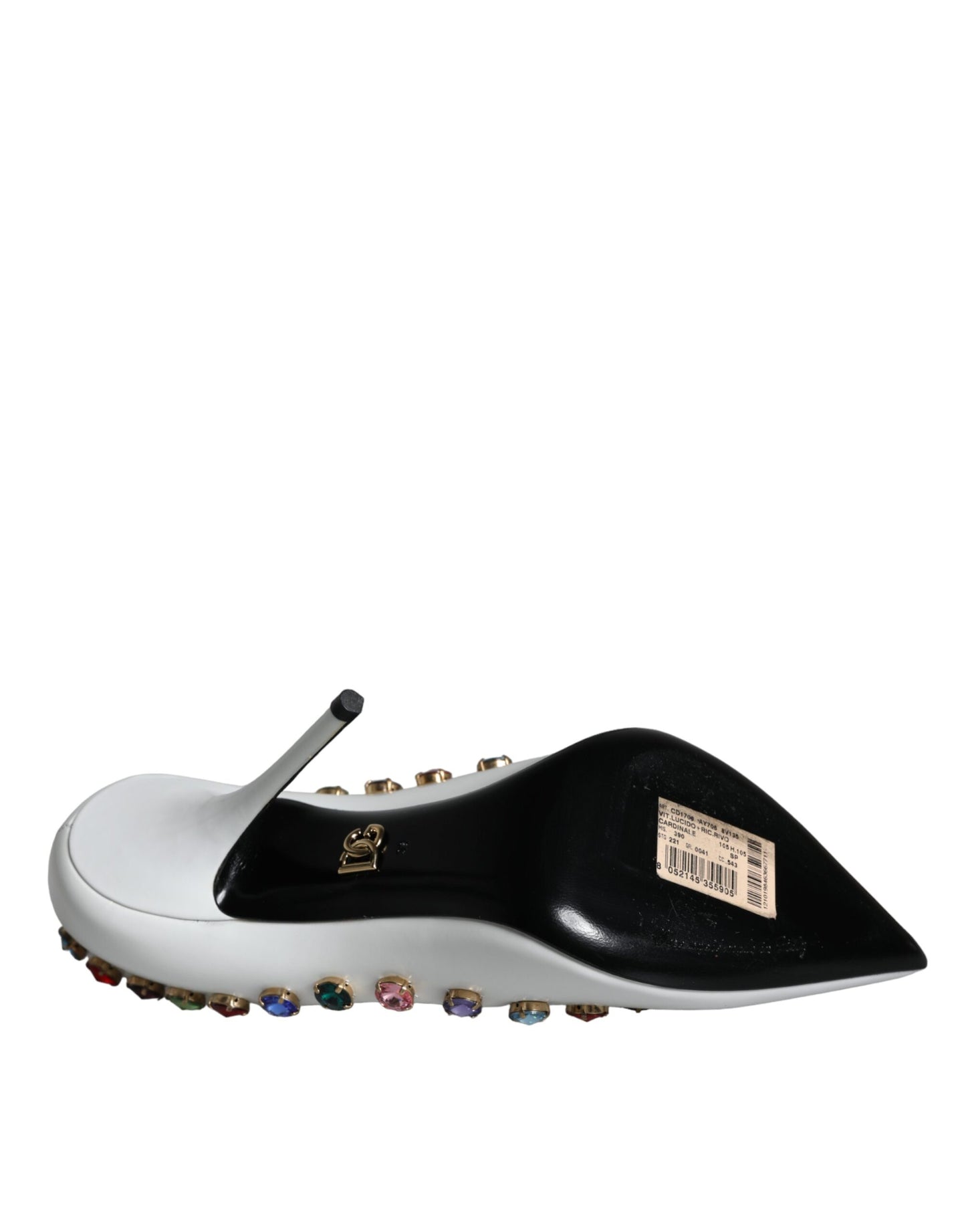 Zapatos de tacón alto de piel con cristales blancos