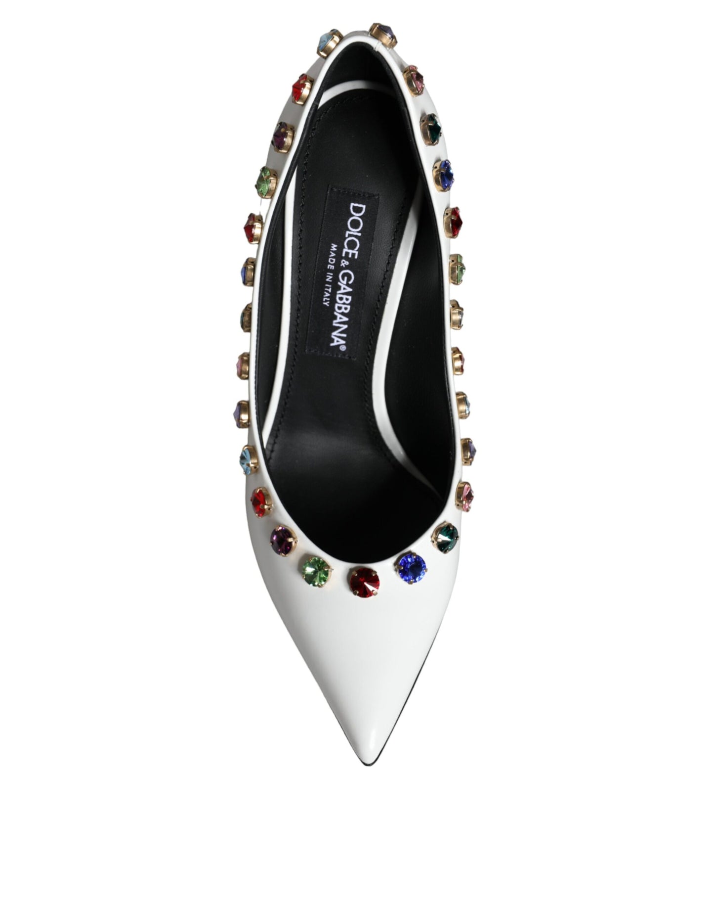 Zapatos de tacón alto de piel con cristales blancos