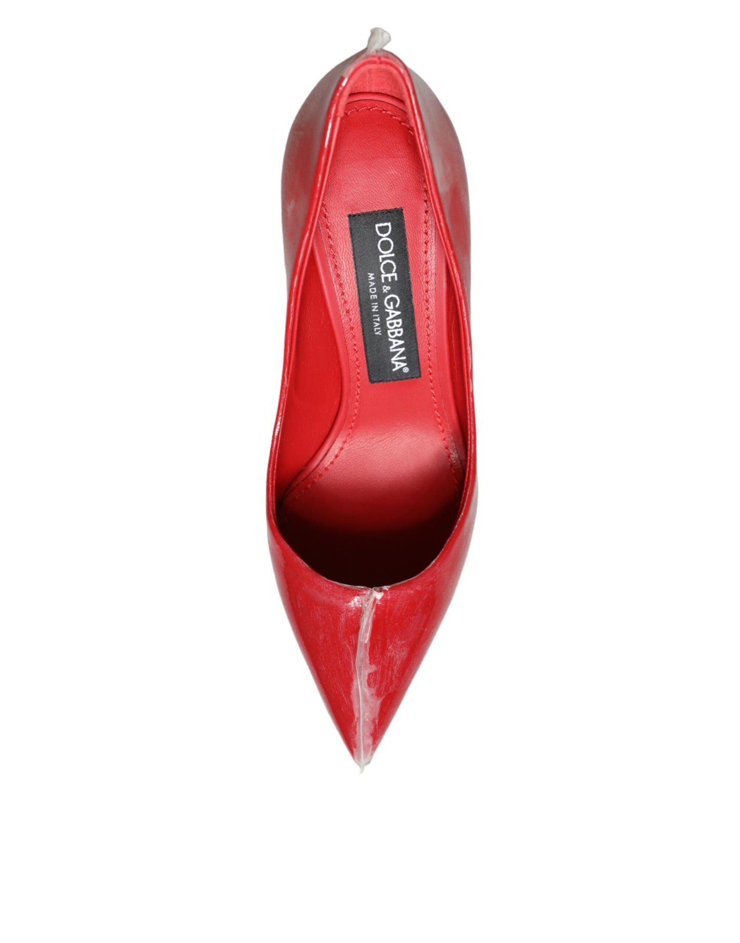 Zapatos de tacón con perlas sintéticas y charol rojo