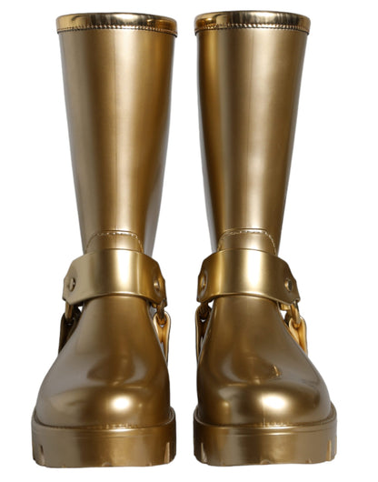 Botas de lluvia de PVC y caucho dorado metalizado