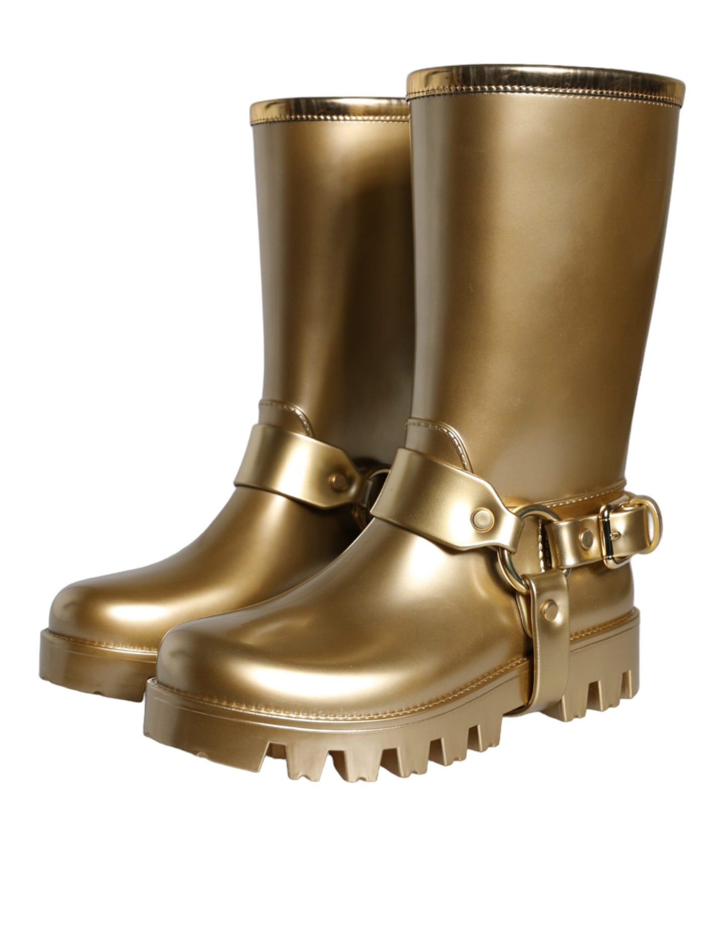 Botas de lluvia de PVC y caucho dorado metalizado