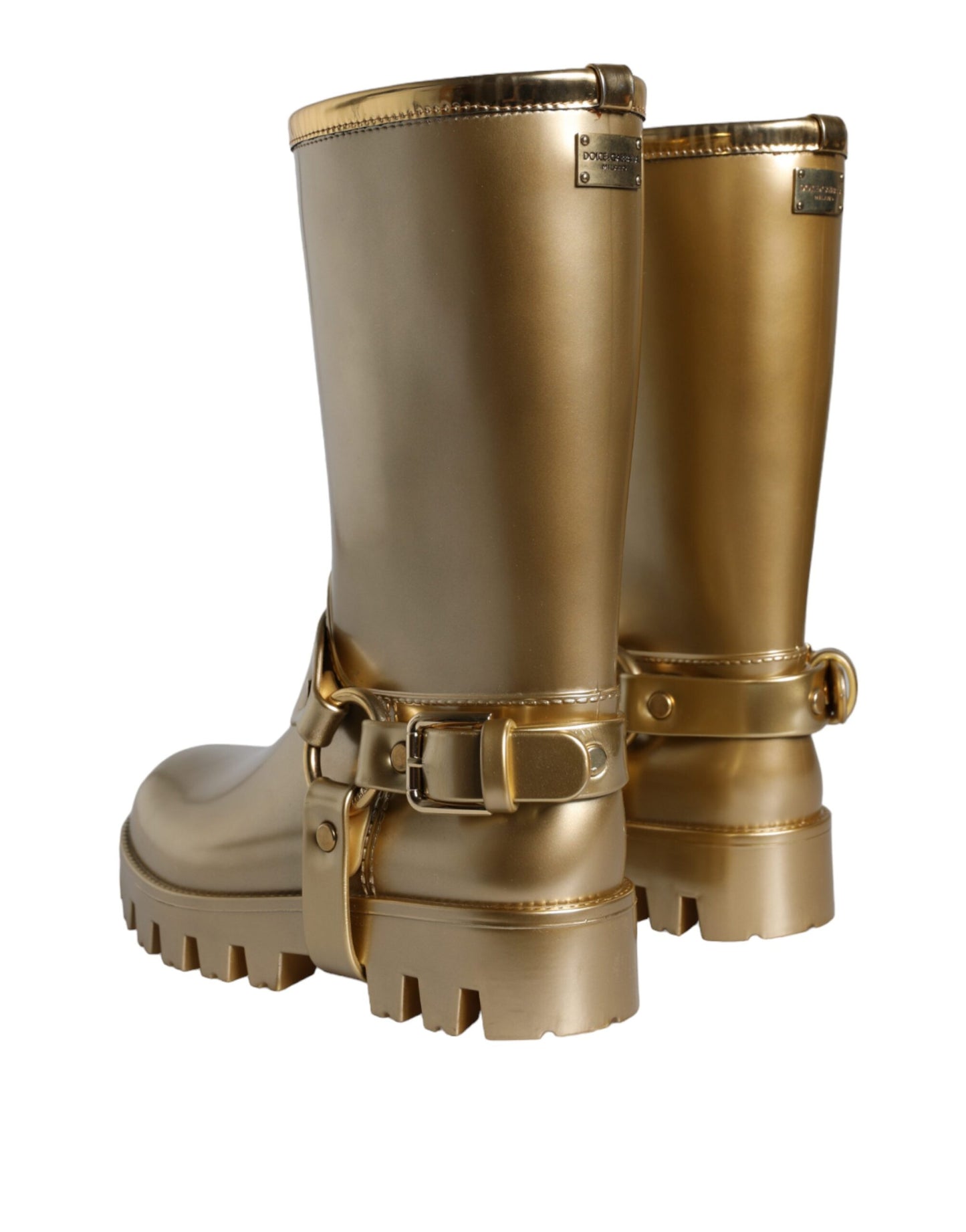 Botas de lluvia de PVC y caucho dorado metalizado