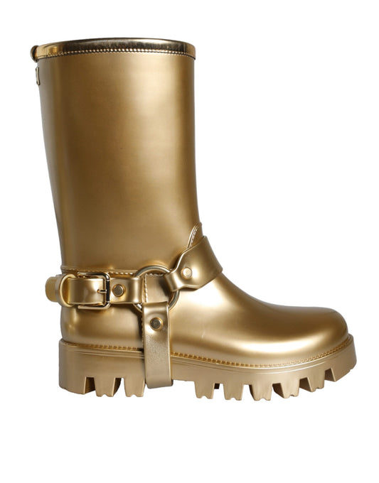 Botas de lluvia de PVC y caucho dorado metalizado