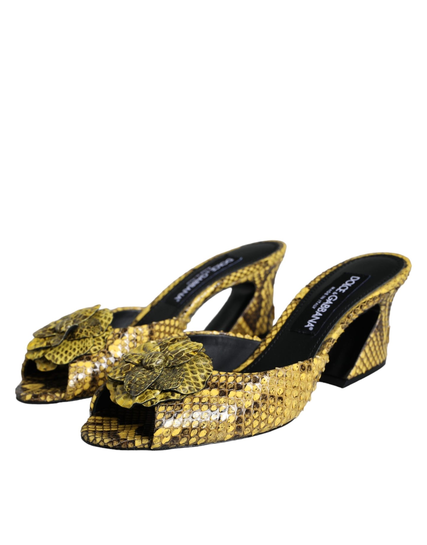 Sandalias de tacón de bloque de cuero amarillo