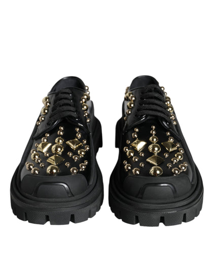 Zapatos Derby de trekking de cuero negro con adornos