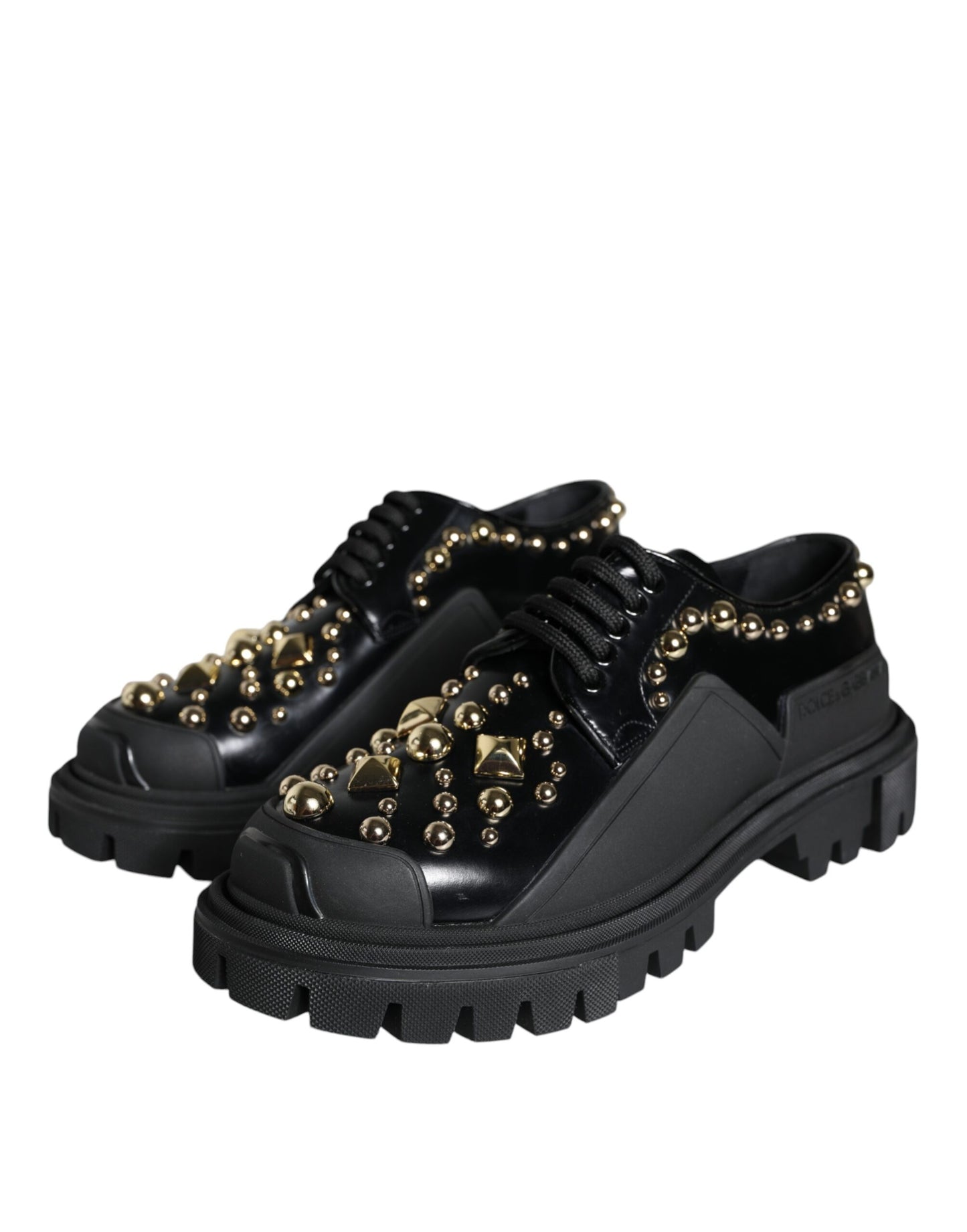 Zapatos Derby de trekking de cuero negro con adornos