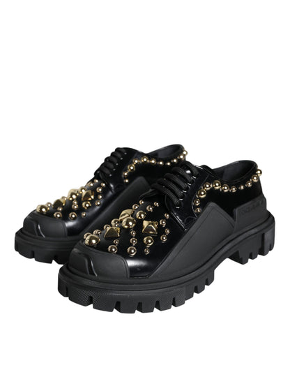 Zapatos Derby de trekking de cuero negro con adornos