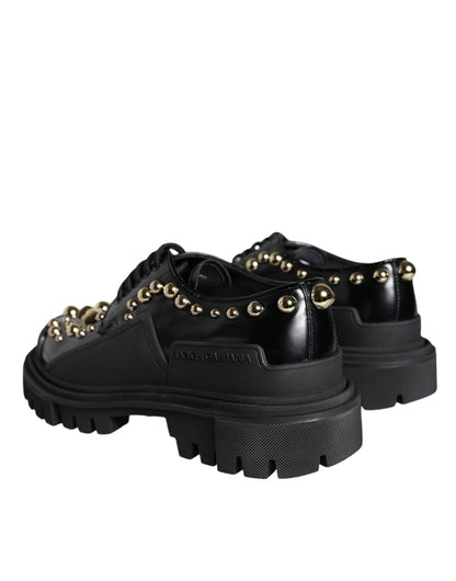 Zapatos Derby de trekking de cuero negro con adornos