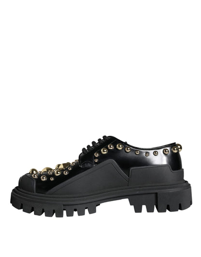 Zapatos Derby de trekking de cuero negro con adornos