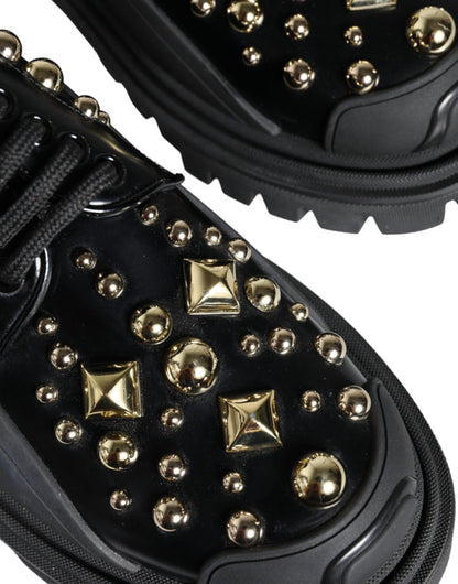 Zapatos Derby de trekking de cuero negro con adornos