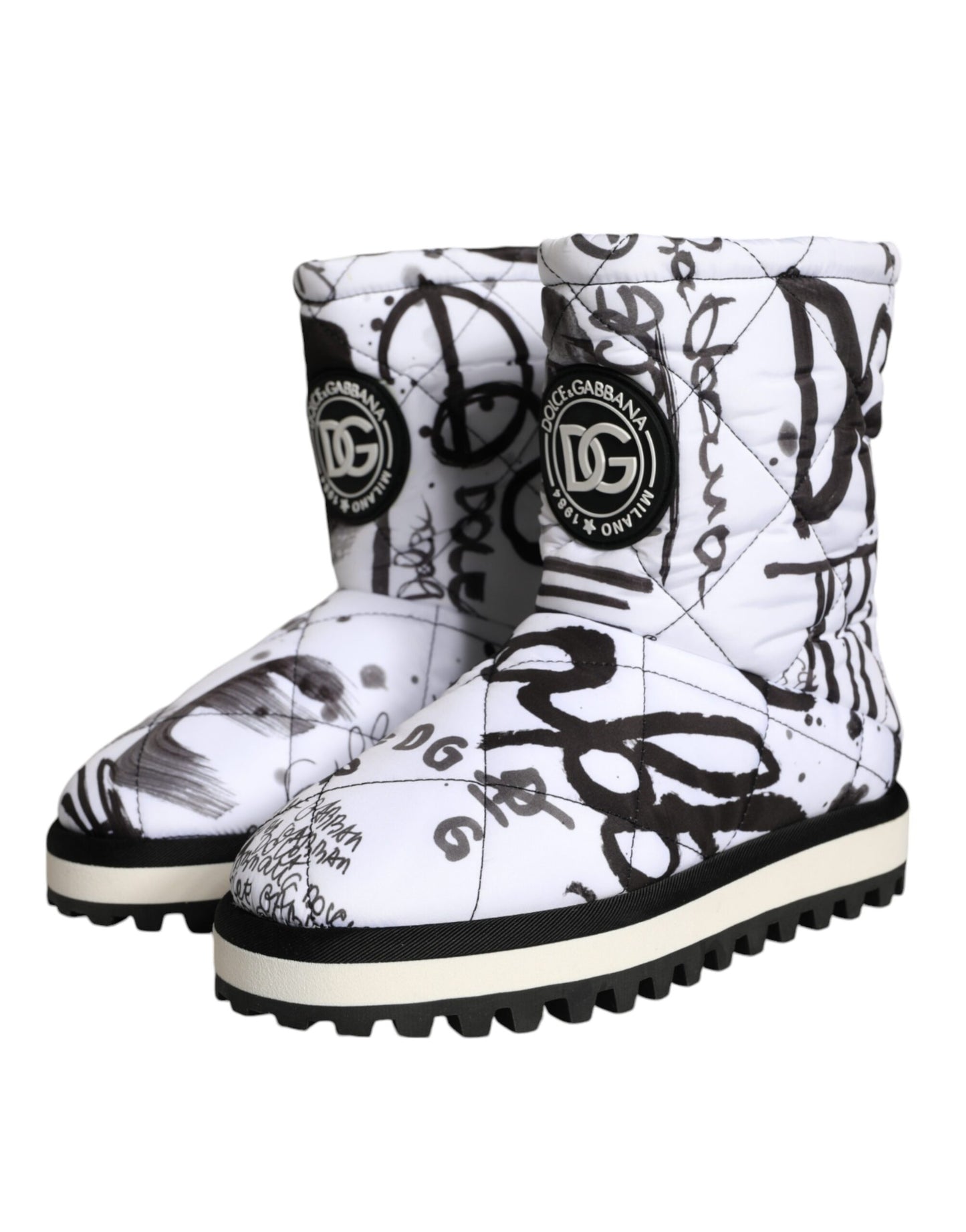 Botas de media pantorrilla con estampado de logotipo acolchado blanco