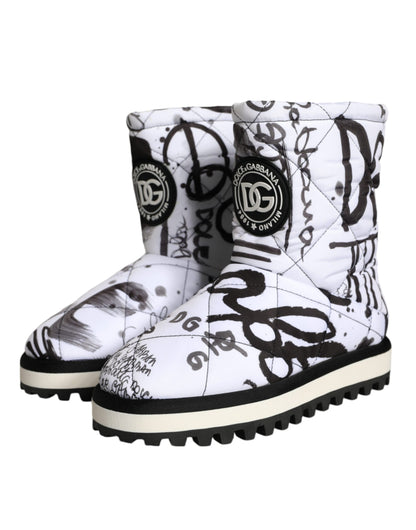 Botas de media pantorrilla con estampado de logotipo acolchado blanco