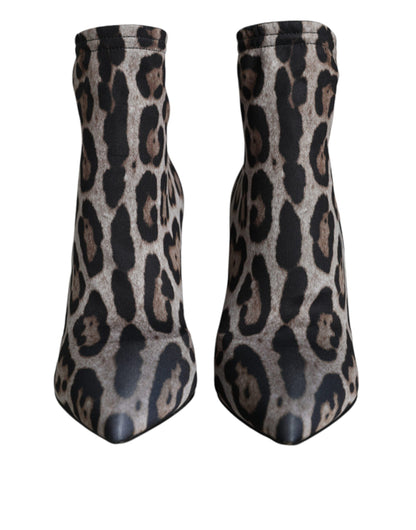 Botines de tacón elástico con estampado de leopardo gris