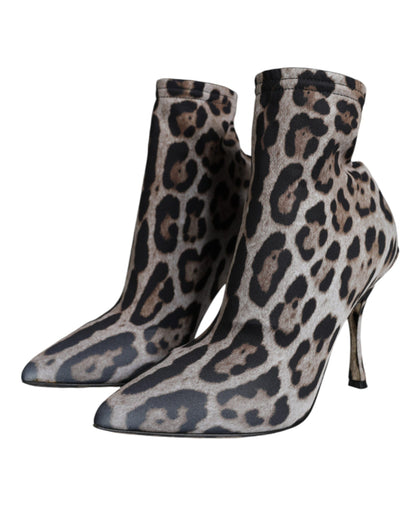 Botines de tacón elástico con estampado de leopardo gris