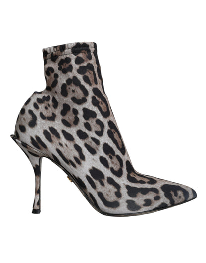 Botines de tacón elástico con estampado de leopardo gris