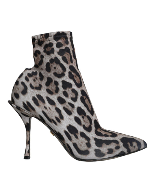 Botines de tacón elástico con estampado de leopardo gris