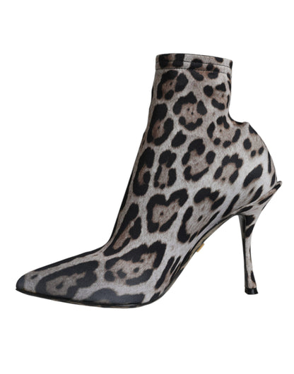 Botines de tacón elástico con estampado de leopardo gris