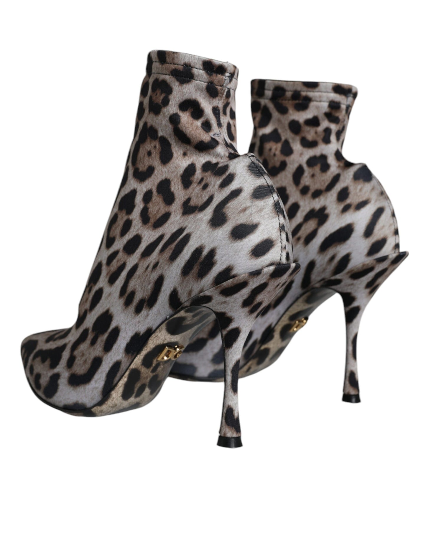 Botines de tacón elástico con estampado de leopardo gris