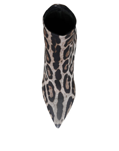 Botines de tacón elástico con estampado de leopardo gris