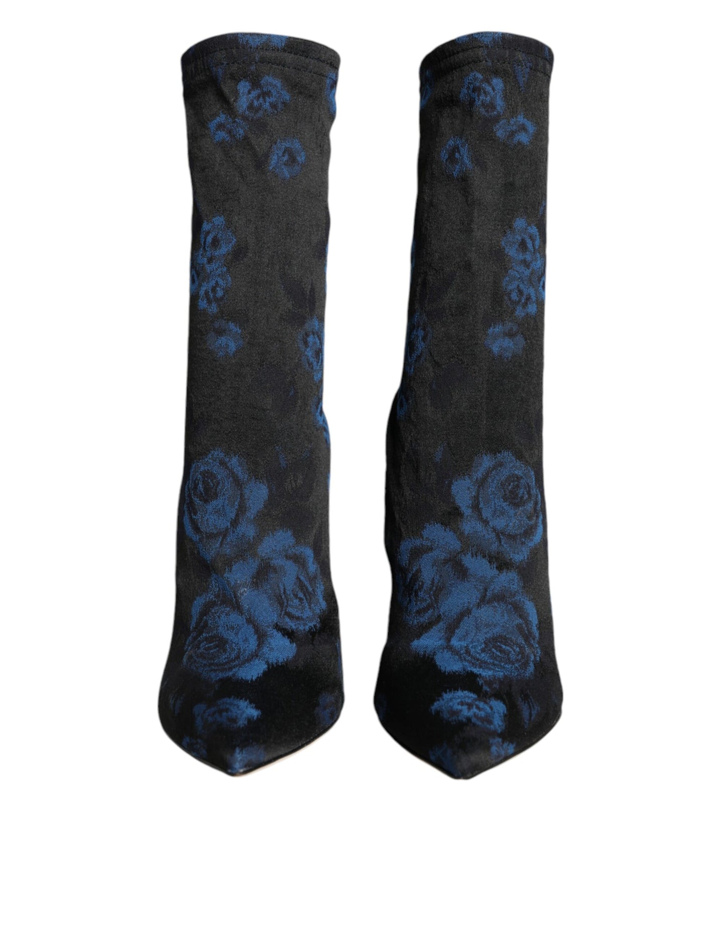 Botas negras de media pantorrilla elásticas con estampado floral