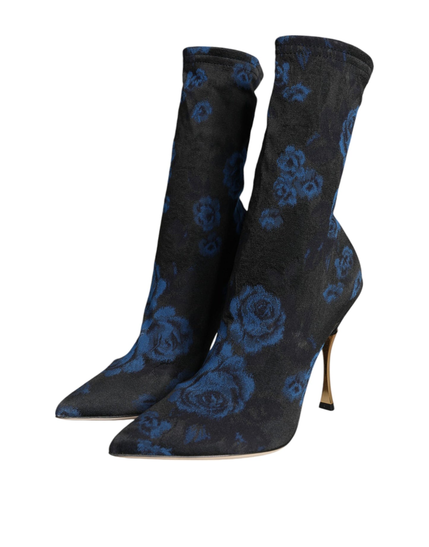 Botas negras de media pantorrilla elásticas con estampado floral