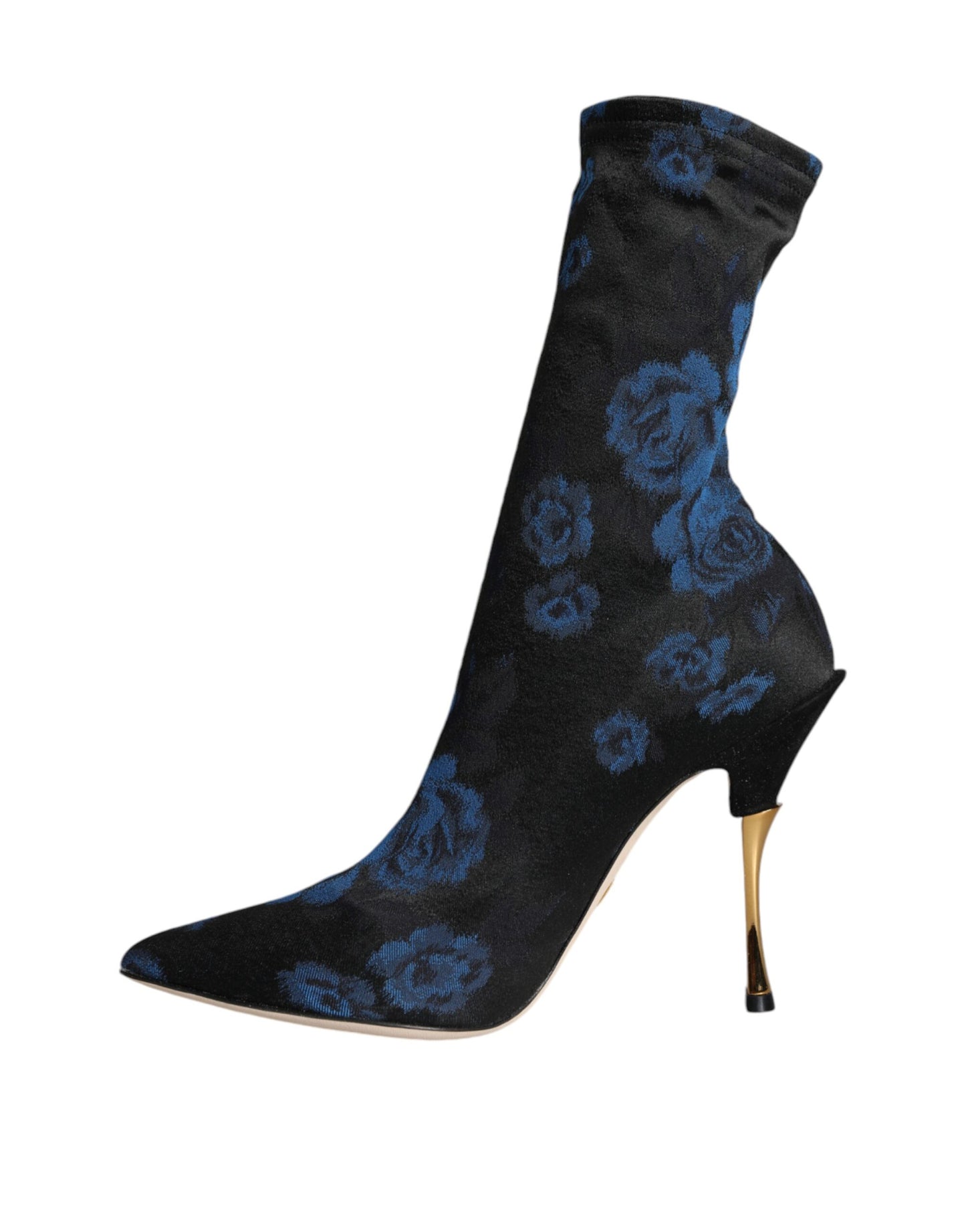 Botas negras de media pantorrilla elásticas con estampado floral