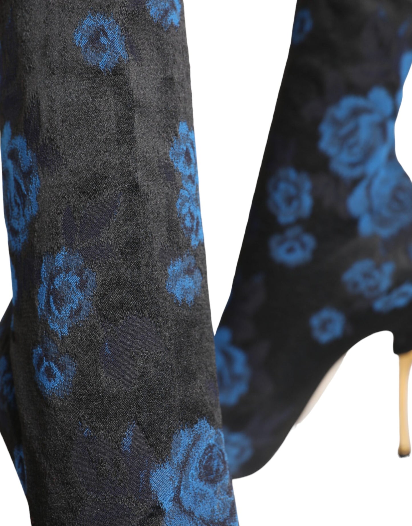 Botas negras de media pantorrilla elásticas con estampado floral