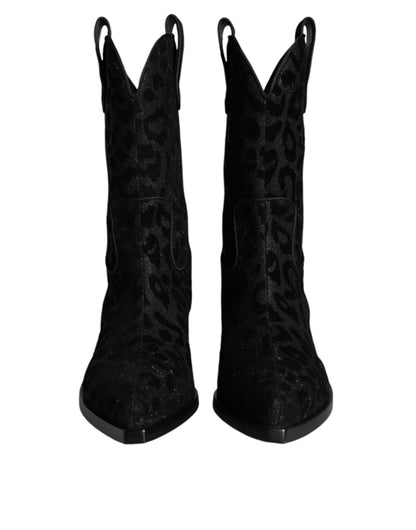 Botas vaqueras de leopardo negras y grises