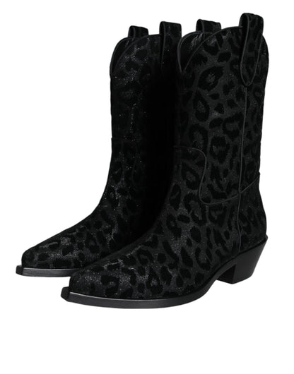 Botas vaqueras de leopardo negras y grises
