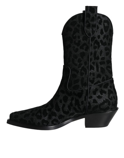 Botas vaqueras de leopardo negras y grises