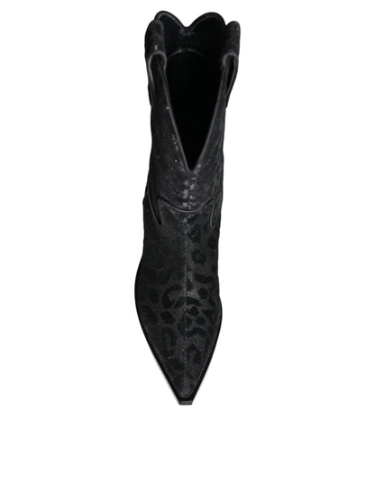 Botas vaqueras de leopardo negras y grises