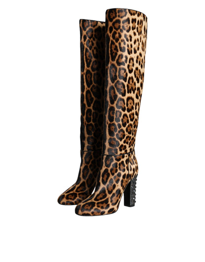 Botas altas hasta la rodilla con estampado de leopardo en beige y negro