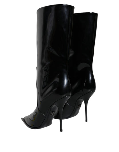Botas de media pantorrilla de charol negro