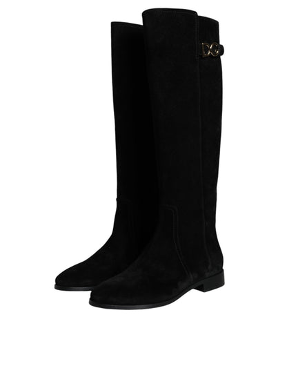 Botas altas hasta la rodilla de piel de ante negra
