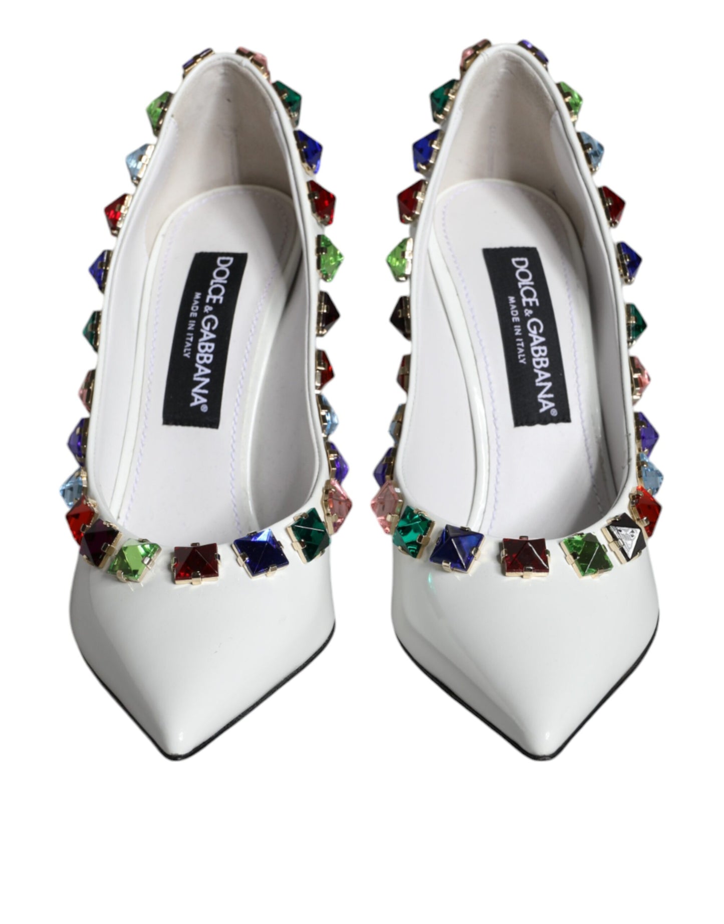 Zapatos de tacón alto de piel con cristales blancos