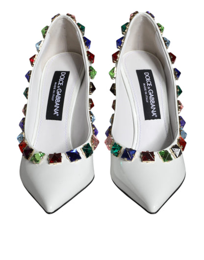 Zapatos de tacón alto de piel con cristales blancos