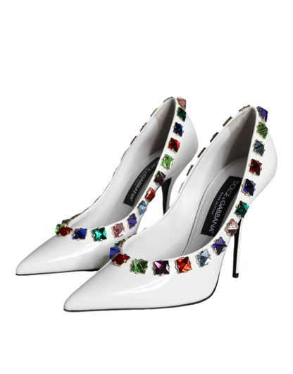 Zapatos de tacón alto de piel con cristales blancos